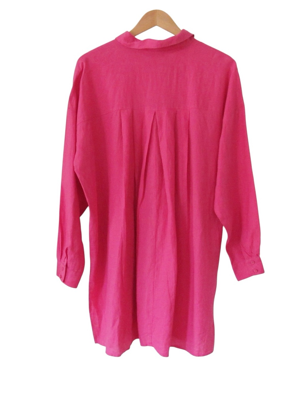 Eileen Fisher Hot Pink Long Sleeve Button Down Shirt Tunic Medium Organic Linen - Picture 2 of 9